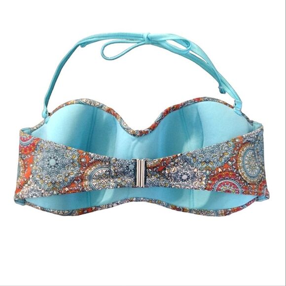 OVS Blue Orange Mandala Bandeau Bikini Swim Top Size 36 B-D * Large - Picture 6 of 13